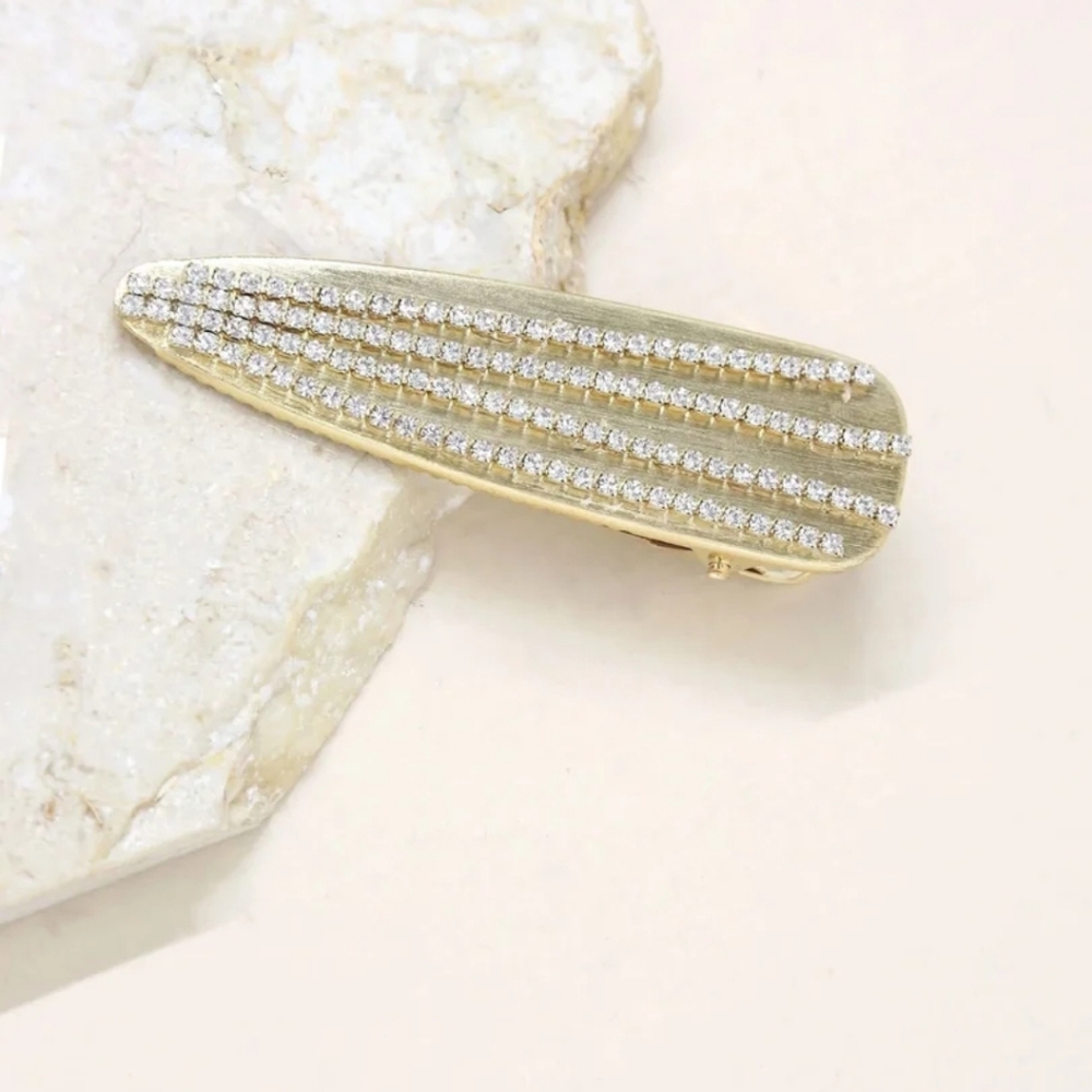 Gold-Tone Crystal Row Large Hair Barrette Clip By Boho Pink Vintage Glam